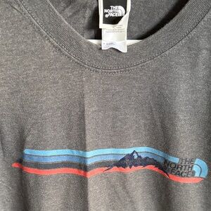 The North Face Charcoal Tee with Blue and Red Stripes